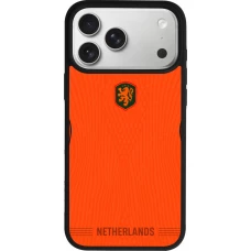 Coque iPhone 17 Pro Max - Silicone rigide noir Maillot de football Pays-Bas 2026 personnalisable