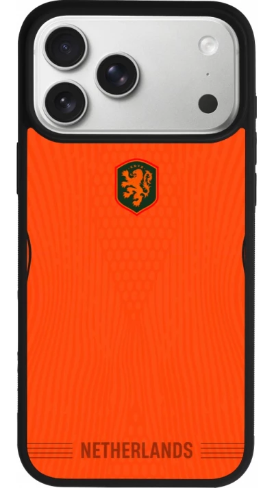 Coque iPhone 17 Pro Max - Silicone rigide noir Maillot de football Pays-Bas 2026 personnalisable