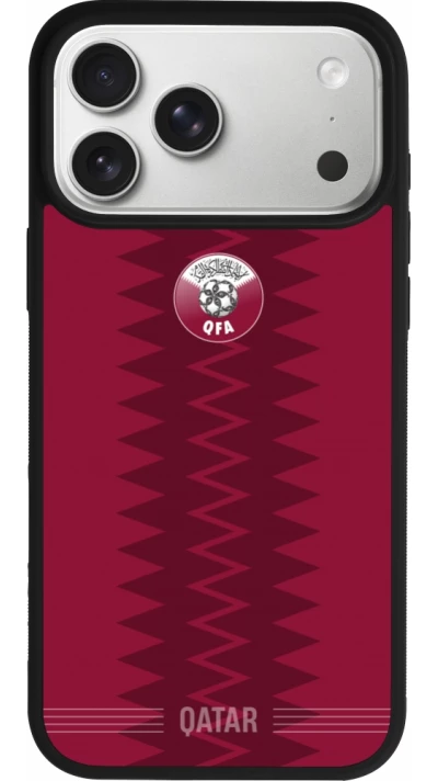 Coque iPhone 17 Pro Max - Silicone rigide noir Maillot de football Qatar 2026 personnalisable
