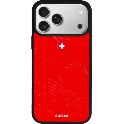 Coque iPhone 18 Pro Max / 17 Pro Max - Silicone rigide noir Maillot de football Suisse 2026 personnalisable