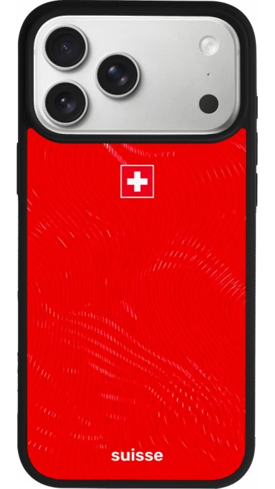Coque iPhone 17 Pro Max - Silicone rigide noir Maillot de football Suisse 2026 personnalisable