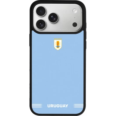 Coque iPhone 18 Pro Max / 17 Pro Max - Silicone rigide noir Maillot de football Uruguay 2026 personnalisable