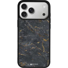 Coque iPhone 18 Pro Max / 17 Pro Max - Silicone rigide noir Grey Gold Marble