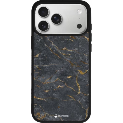 Coque iPhone 18 Pro Max / 17 Pro Max - Silicone rigide noir Grey Gold Marble