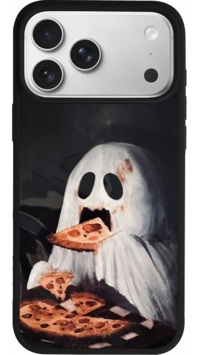 iPhone 18 Pro Max / 17 Pro Max Case Hülle - Silikon schwarz Halloween 2026 Ghost eating pizza