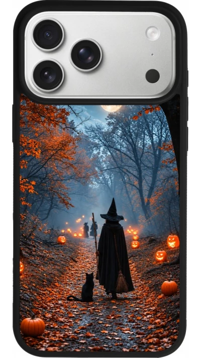 iPhone 18 Pro Max / 17 Pro Max Case Hülle - Silikon schwarz Halloween 2026 Witch with a cat