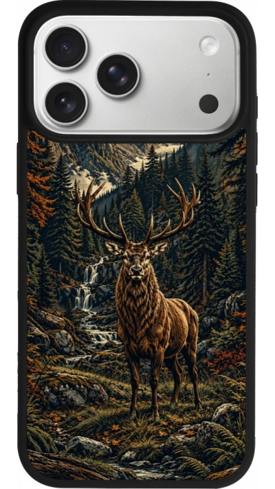 iPhone 17 Pro Max Case Hülle - Silikon schwarz Linocut Reh