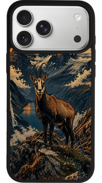 iPhone 17 Pro Max Case Hülle - Silikon schwarz Linocut Gämse