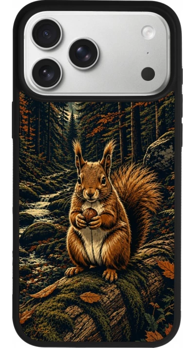 iPhone 17 Pro Max Case Hülle - Silikon schwarz Linocut Eichhörnchen