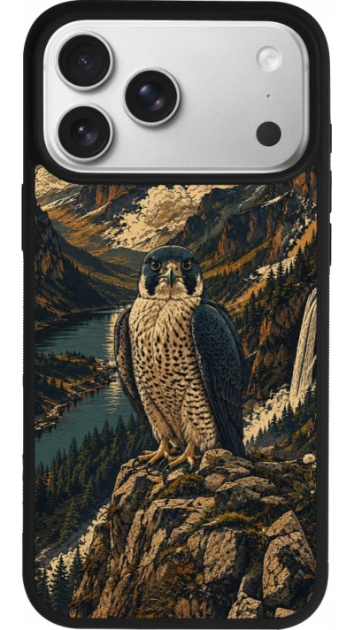 Coque iPhone 17 Pro Max - Silicone rigide noir Linocut Faucun pèlerin