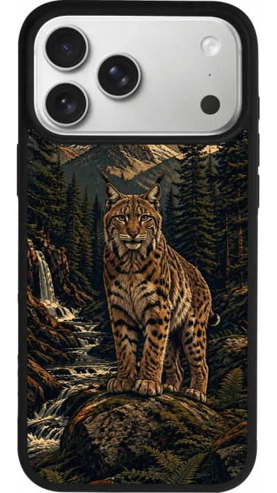 Coque iPhone 17 Pro Max - Silicone rigide noir Linocut Lynx