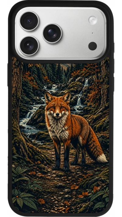 Coque iPhone 17 Pro Max - Silicone rigide noir Linocut Renard