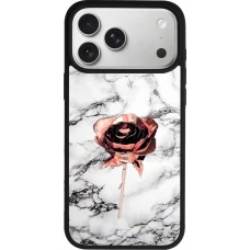 Coque iPhone 17 Pro Max - Silicone rigide noir Marble Rose Gold