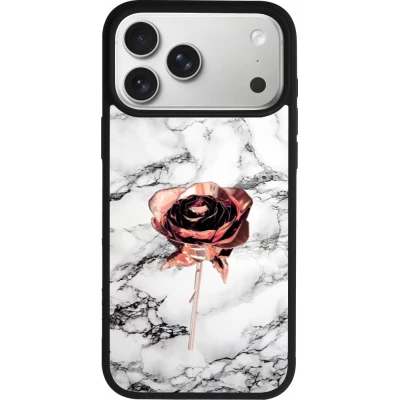 Coque iPhone 18 Pro Max / 17 Pro Max - Silicone rigide noir Marble Rose Gold