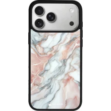 Coque iPhone 17 Pro Max - Silicone rigide noir Marbre Rose Lumineux
