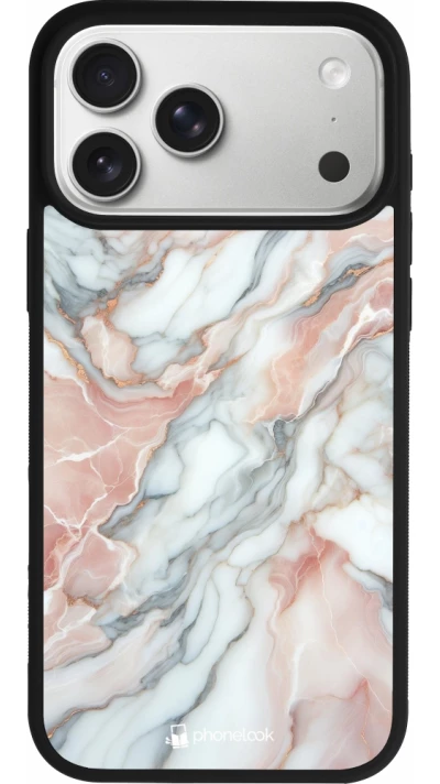 Coque iPhone 17 Pro Max - Silicone rigide noir Marbre Rose Lumineux