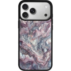 Coque iPhone 17 Pro Max - Silicone rigide noir Marbre violette argentée