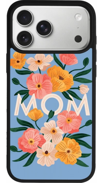 Coque iPhone 17 Pro Max - Silicone rigide noir Mom 2026 Flowers