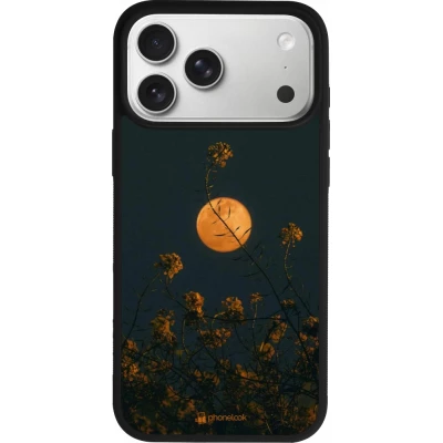 Coque iPhone 18 Pro Max / 17 Pro Max - Silicone rigide noir Moon Flowers