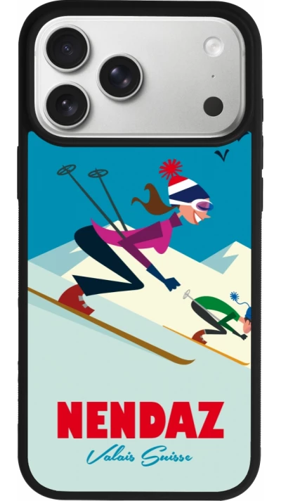 Coque iPhone 17 Pro Max - Silicone rigide noir Nendaz Ski Downhill