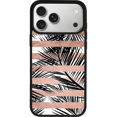 Coque iPhone 18 Pro Max / 17 Pro Max - Silicone rigide noir Palm trees gold stripes
