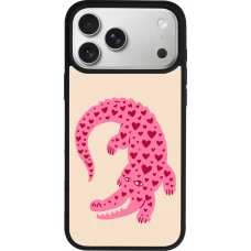 Coque iPhone 17 Pro Max - Silicone rigide noir Pink crocodile 2026