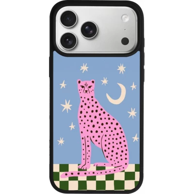 iPhone 17 Pro Max Case Hülle - Silikon schwarz Pink leopard with stars 2026