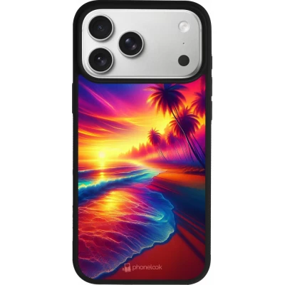 Coque iPhone 17 Pro Max - Silicone rigide noir Plage coucher soleil flashy