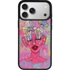 Coque iPhone 17 Pro Max - Silicone rigide noir Psychedelic pink mushroom