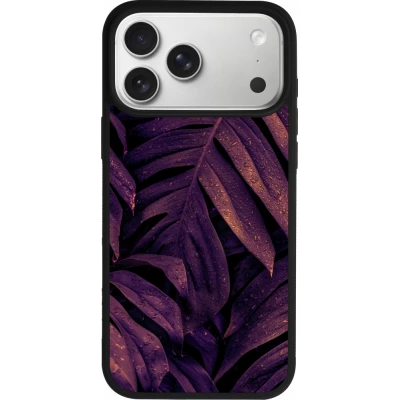 Coque iPhone 18 Pro Max / 17 Pro Max - Silicone rigide noir Purple Light Leaves