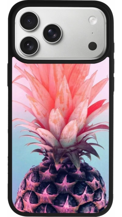 Coque iPhone 17 Pro Max - Silicone rigide noir Purple Pink Pineapple
