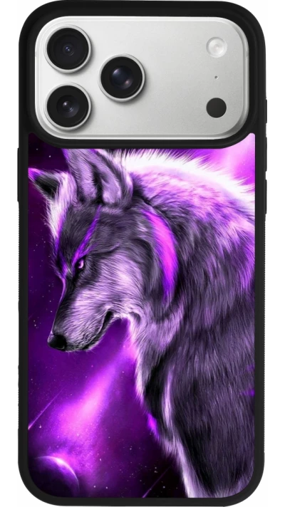 Coque iPhone 17 Pro Max - Silicone rigide noir Purple Sky Wolf