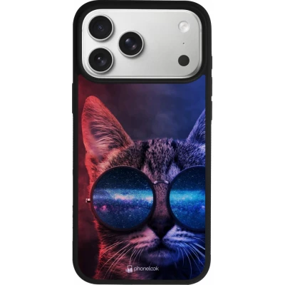 Coque iPhone 18 Pro Max / 17 Pro Max - Silicone rigide noir Red Blue Cat Glasses