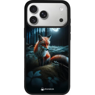 Coque iPhone 18 Pro Max / 17 Pro Max - Silicone rigide noir Renard lune forêt