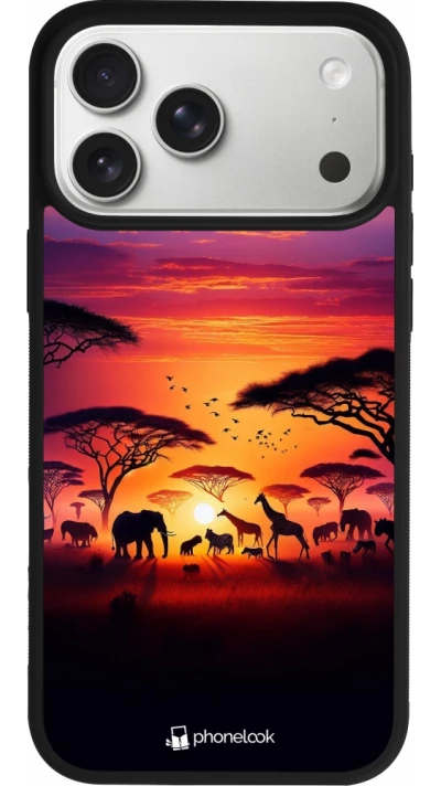 Coque iPhone 17 Pro Max - Silicone rigide noir Safari sunset wildlife