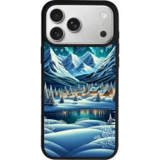 Coque iPhone 17 Pro Max - Silicone rigide noir Snowy Mountain Village Lake night