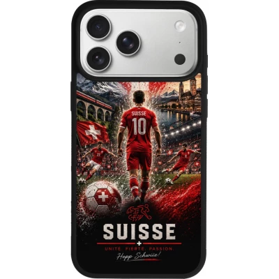 Coque iPhone 17 Pro Max - Silicone rigide noir Football Suisse splash 2026