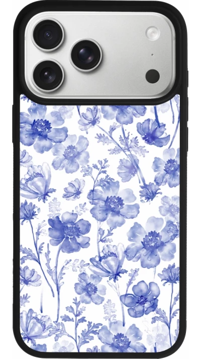 iPhone 17 Pro Max Case Hülle - Silikon schwarz Spring 23 watercolor blue flowers