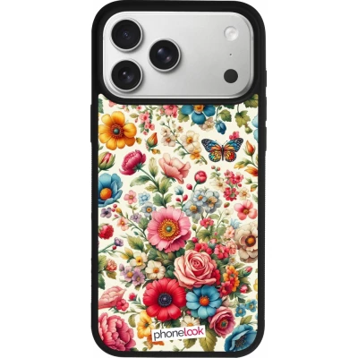 Coque iPhone 17 Pro Max - Silicone rigide noir Spring 25 printemps fleuri