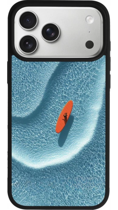 Coque iPhone 17 Pro Max - Silicone rigide noir Orange surf Summer 2026