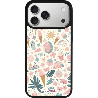 Coque iPhone 17 Pro Max - Silicone rigide noir Summer Pink Pattern
