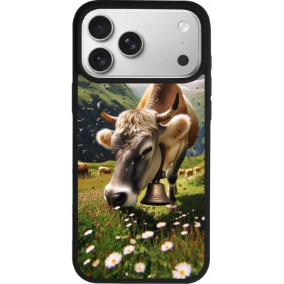 Coque iPhone 17 Pro Max - Silicone rigide noir Vache montagne Valais