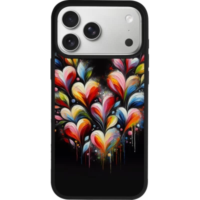 Coque iPhone 18 Pro Max / 17 Pro Max - Silicone rigide noir Valentine 2024 Coeur Noir Abstrait