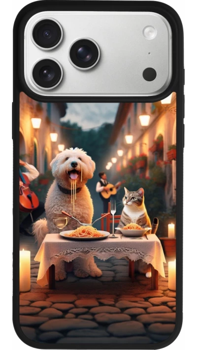 iPhone 17 Pro Max Case Hülle - Silikon schwarz Valentin 2024 Hund & Katze Kerzenlicht