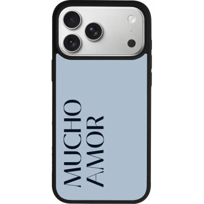 Coque iPhone 17 Pro Max - Silicone rigide noir Valentine 2024 mucho amor azul