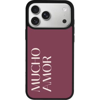 Coque iPhone 18 Pro Max / 17 Pro Max - Silicone rigide noir Valentine 2024 mucho amor rosado