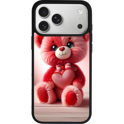 Coque iPhone 18 Pro Max / 17 Pro Max - Silicone rigide noir Valentine 2024 Ourson rose
