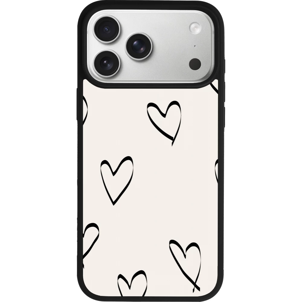 Coque iPhone 17 Pro Max - Silicone rigide noir Valentine 2023 minimalist hearts