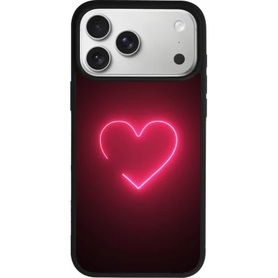 Coque iPhone 17 Pro Max - Silicone rigide noir Valentine 2023 single neon heart