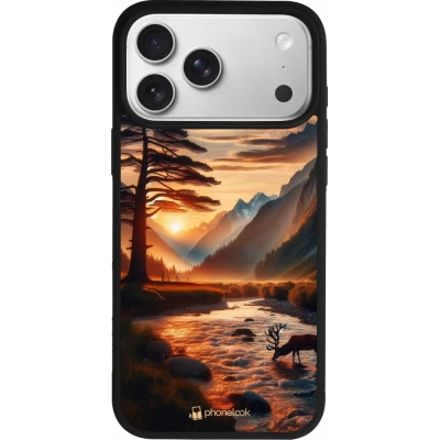 Coque iPhone 17 Pro Max - Silicone rigide noir Valley Sunset Deer Tree